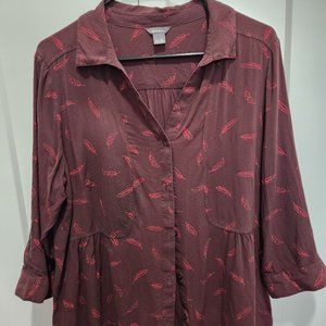 Eddie Bauer Button Down Shirt SZ XL Feather Print Purple/Pink